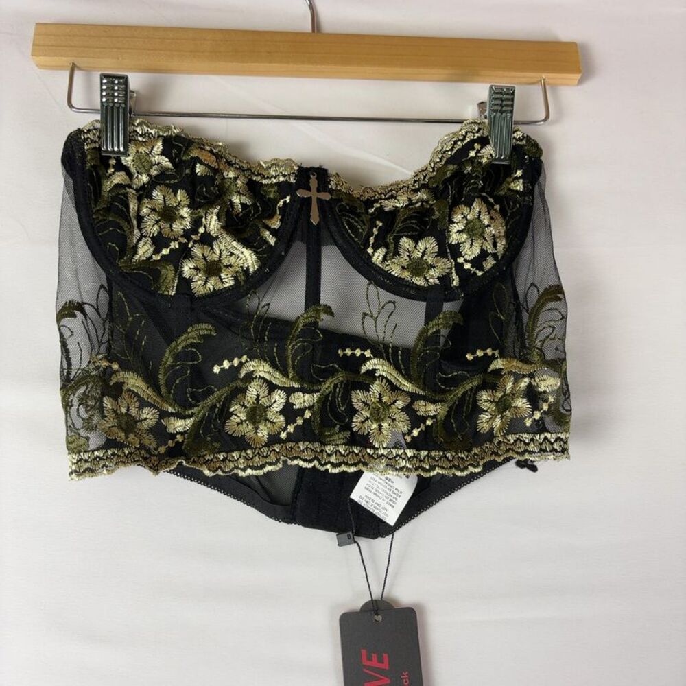 ROMWE Black and Gold Embroidered Bustier
